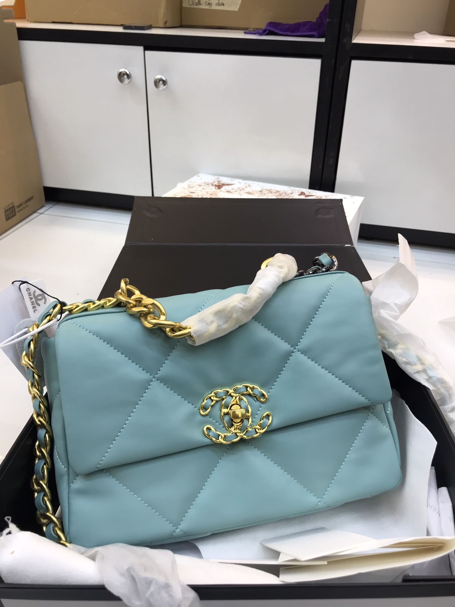 Túi Xách Chanel 19 Super Small Flap Bag Turquoise Size 26cm